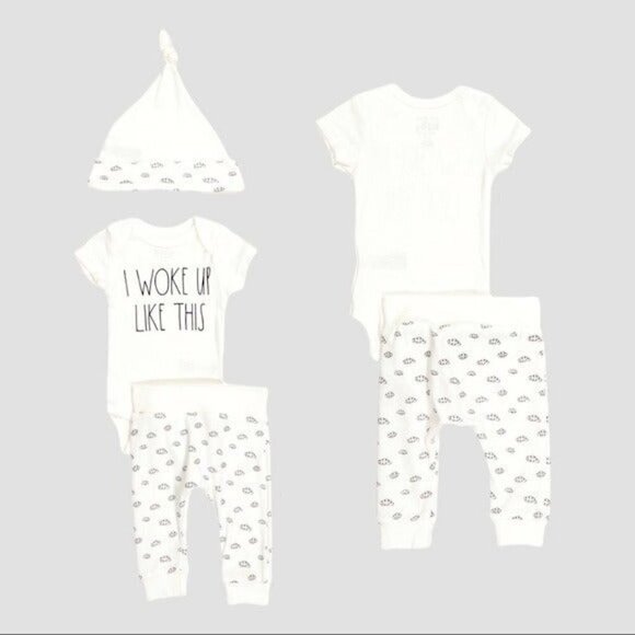 🌺 Rae Dunn Baby White Adorable I Woke Up Like This Outfit + Hat 3-6 Months NWT - Picture 1 of 10